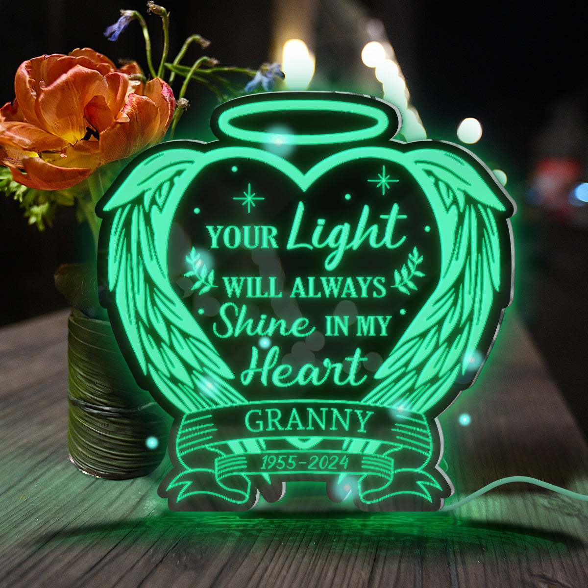 Your Light Will Always Shine In My Heart - Personalized Memorial Mirror Light