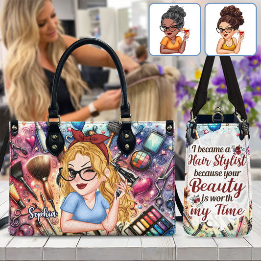 Je suis devenue coiffeuse parce que votre beauté mérite mon temps - Sac à main en cuir personnalisé pour coiffeuse