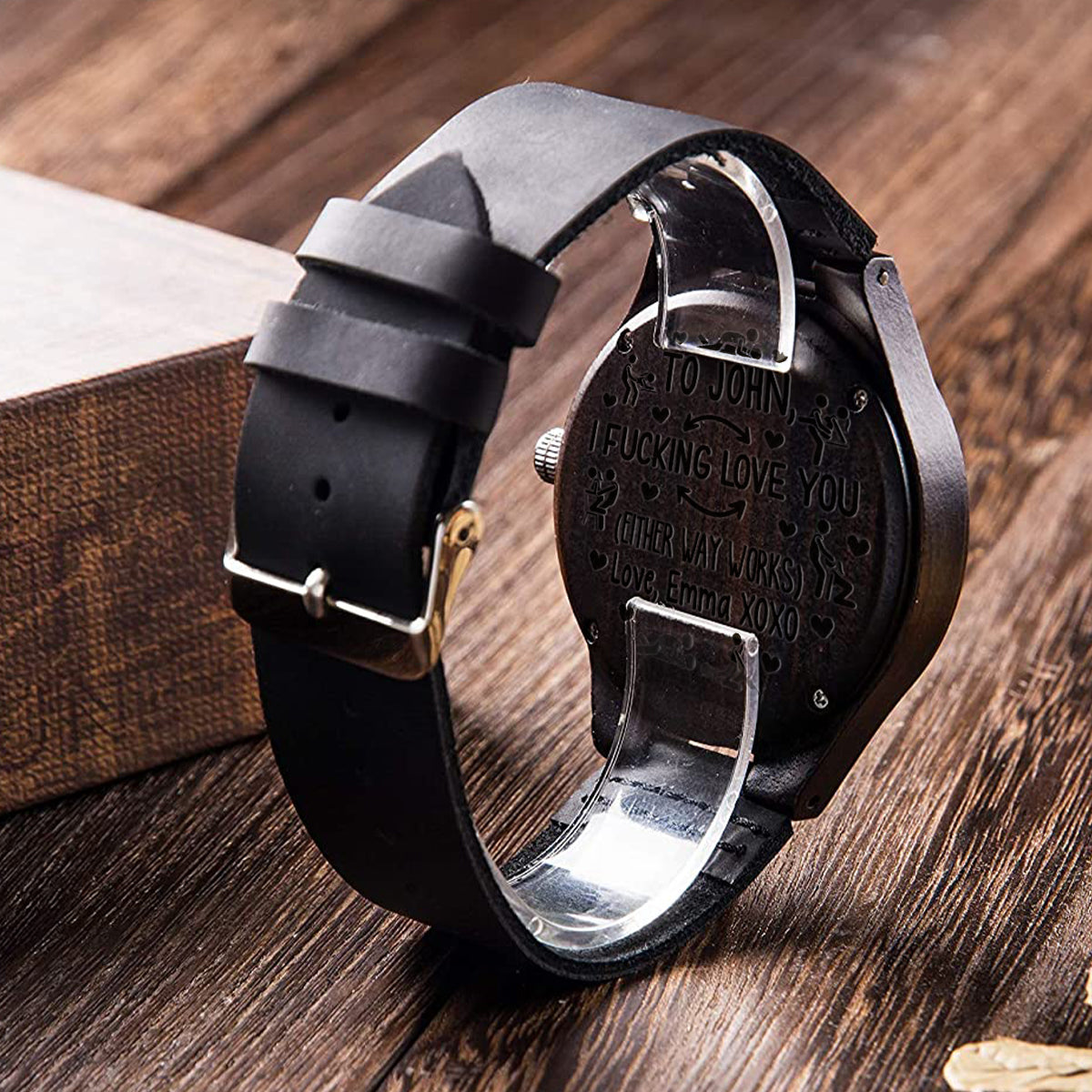 Je t'aime - Montre en bois gravée personnalisée pour couple