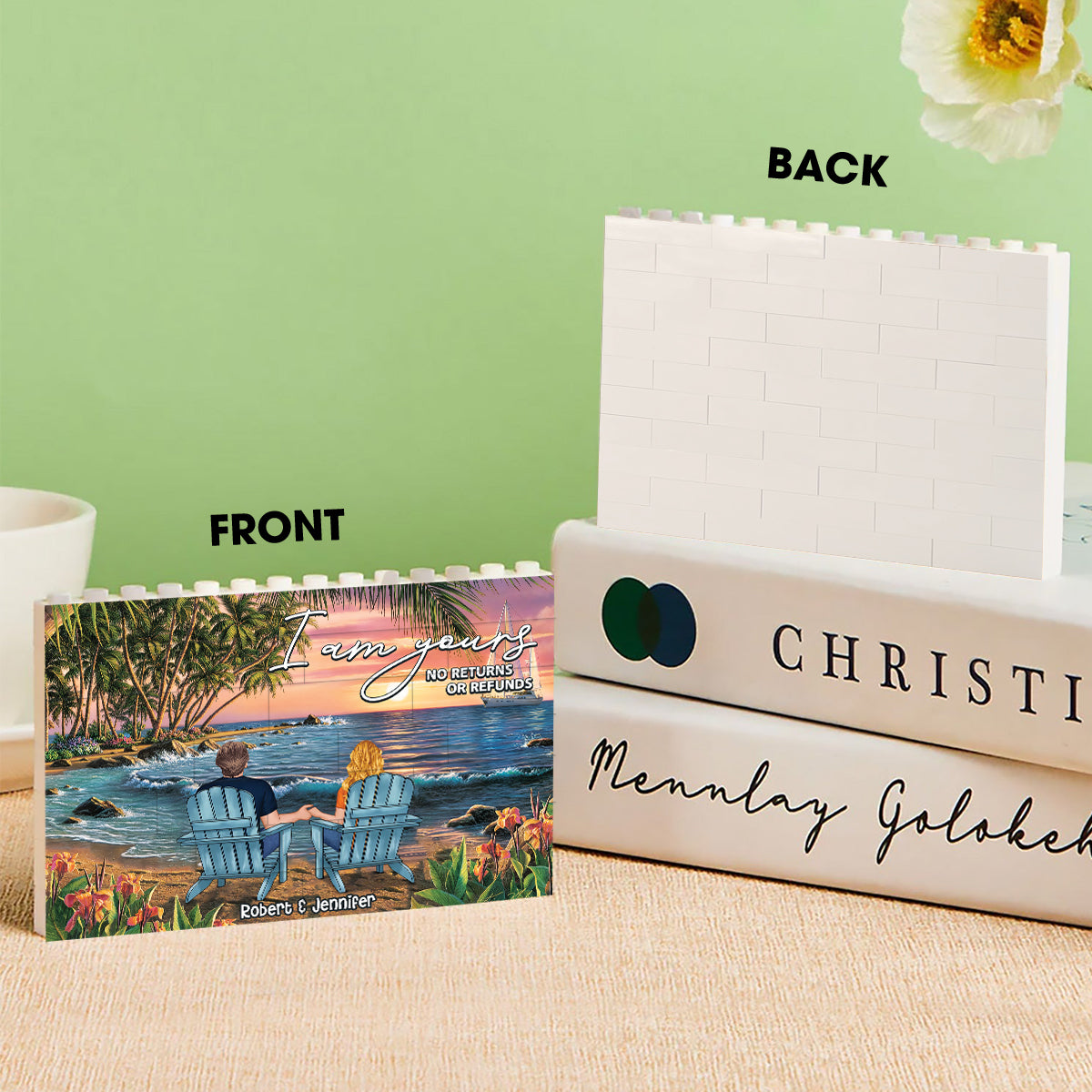 Paysage tropical de plage pour couple - Blocs de construction rectangulaires horizontaux personnalisés pour couple