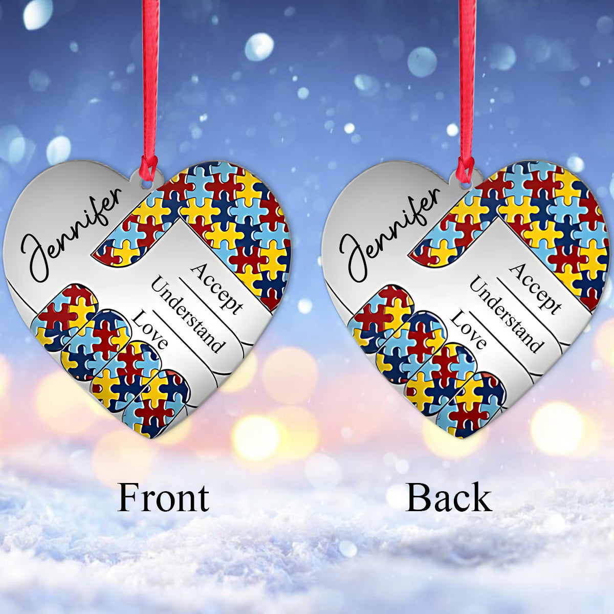 Accept Understand Love - Personalized Autism Awareness Shaped Aluminium Ornament (Print On Both Side)
