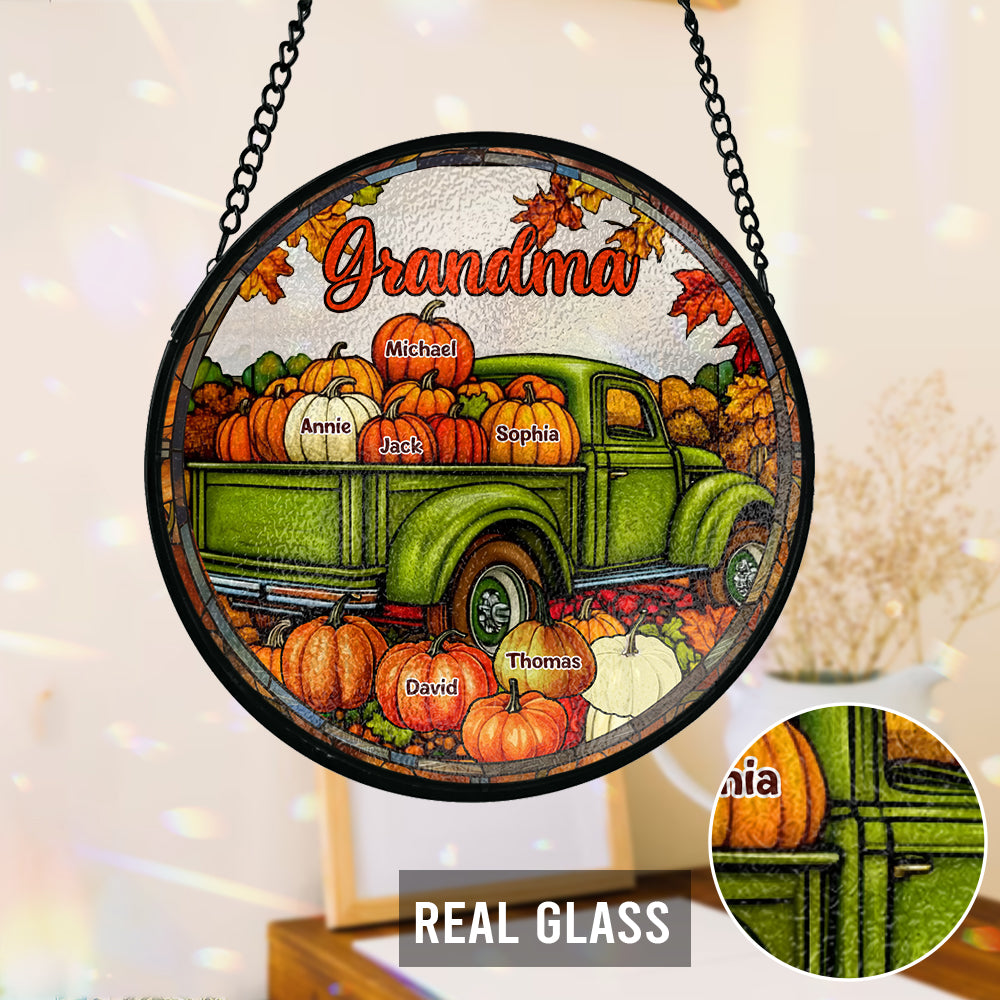 Camion d'automne de grand-mère - Attrape-soleil en vitrail personnalisé pour grand-mère