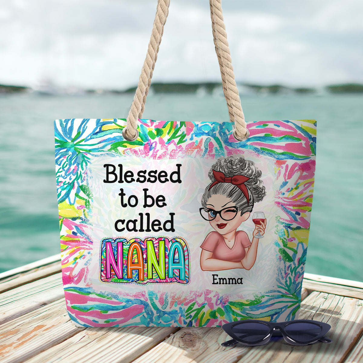 Sac de plage personnalisé pour grand-mère, mamie, grand-mère et petit-enfant - Gribouillage et gribouillage