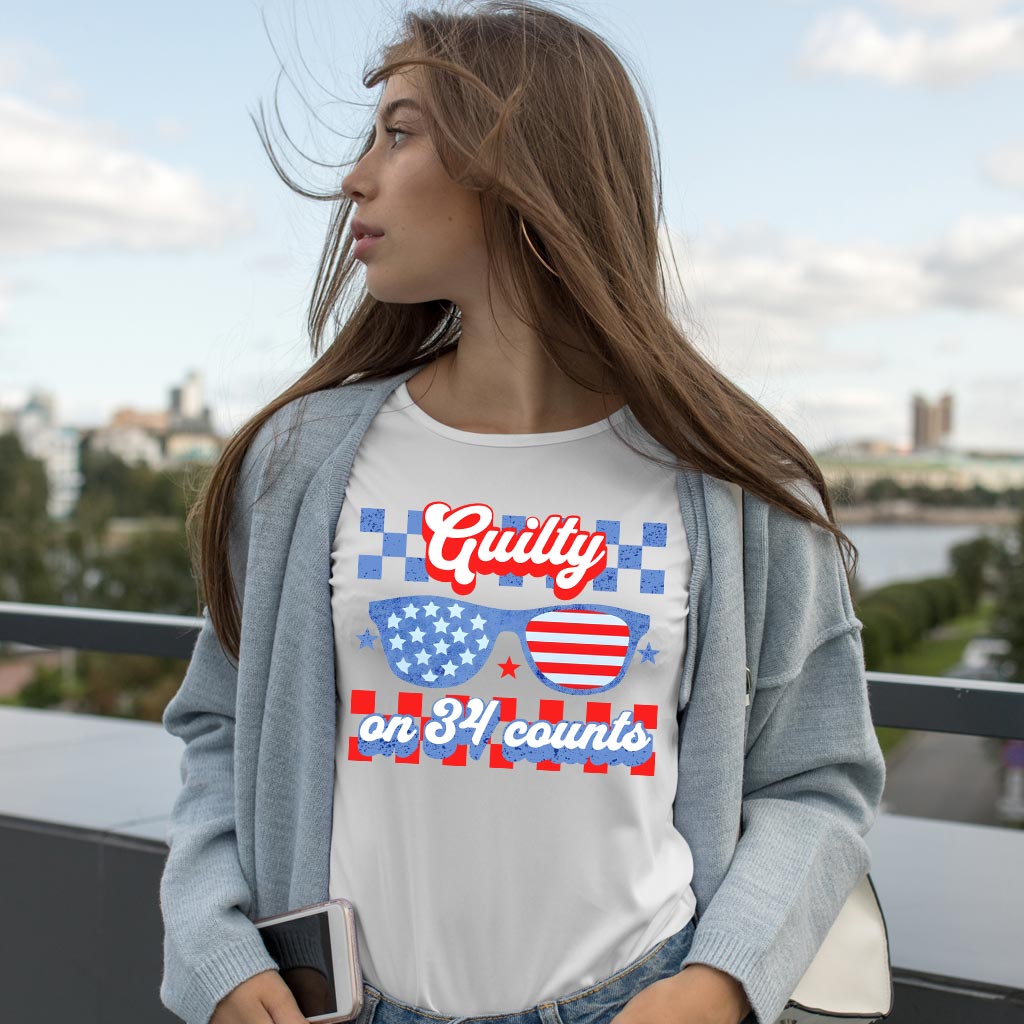 T-shirt « Criminel condamné », T-shirt « Coupable de 34 chefs d'accusation », T-shirt Trump pour le 4 juillet, T-shirt humoristique pro-Trump 2024, T-shirts MAGA