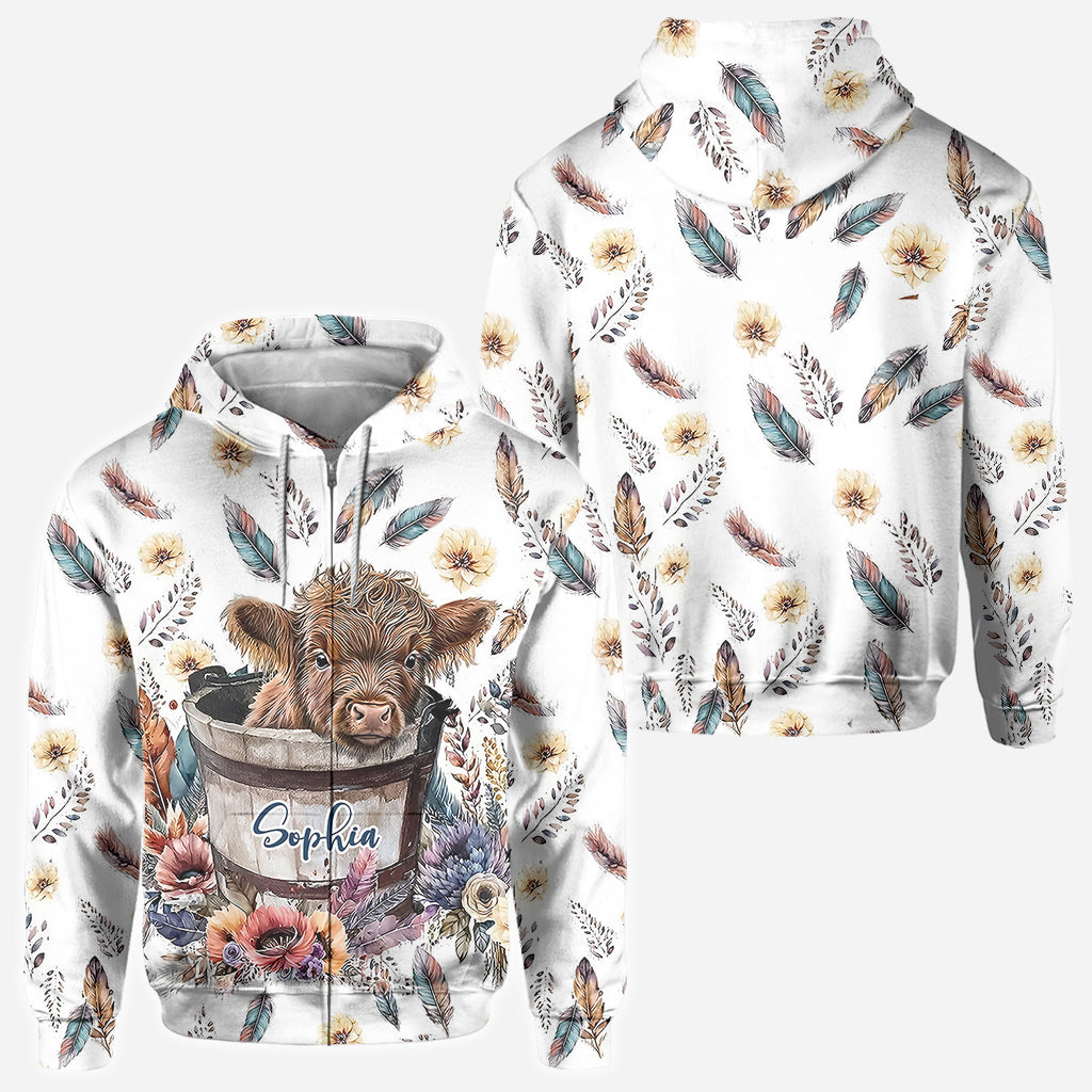 Baby Highland Cow In a Bucket - Personalized All Over Shirt