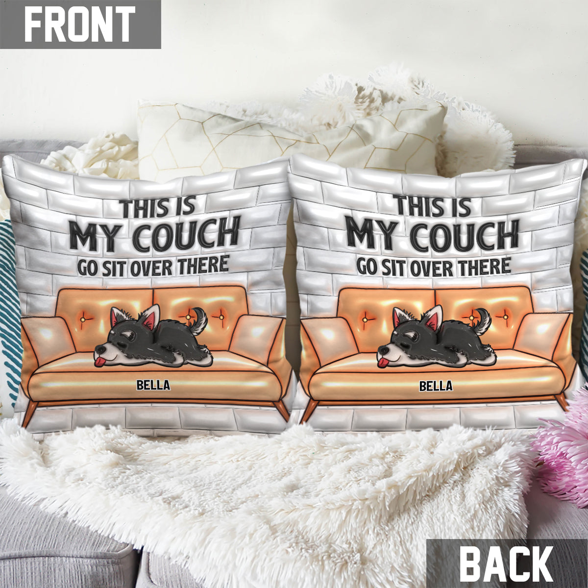 Coussin décoratif personnalisé pour chien « Ceci est mon canapé »