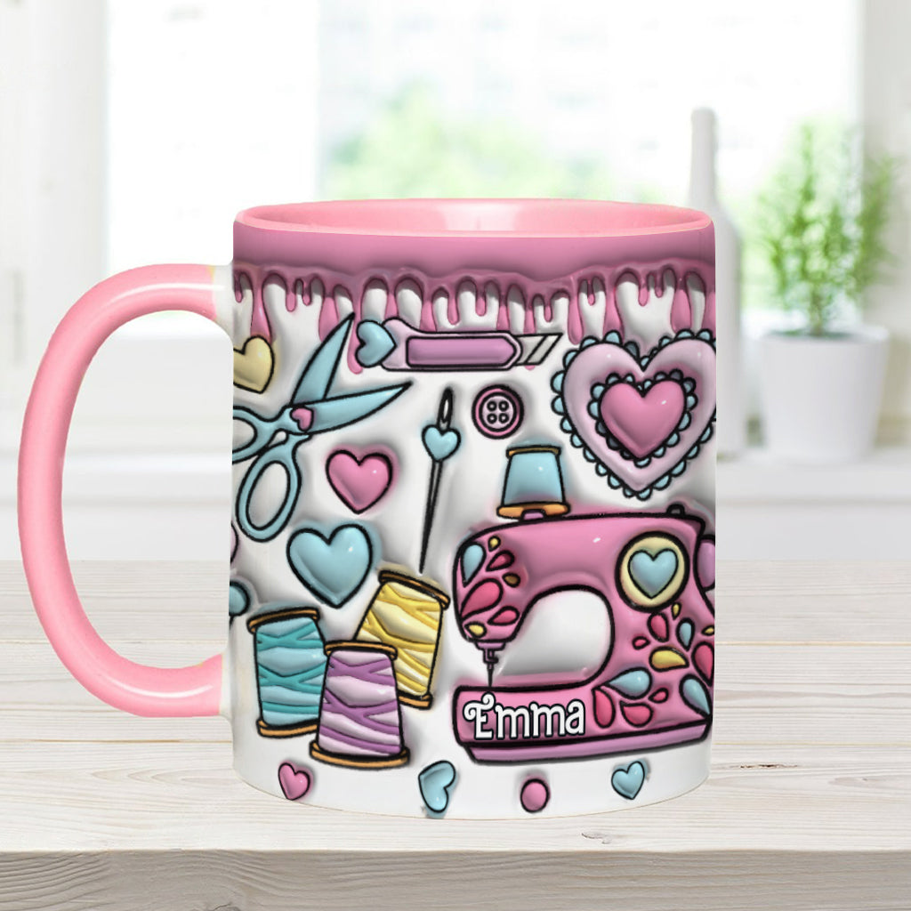 Sewing Lovers Pink - Personalized Sewing Accent Mug
