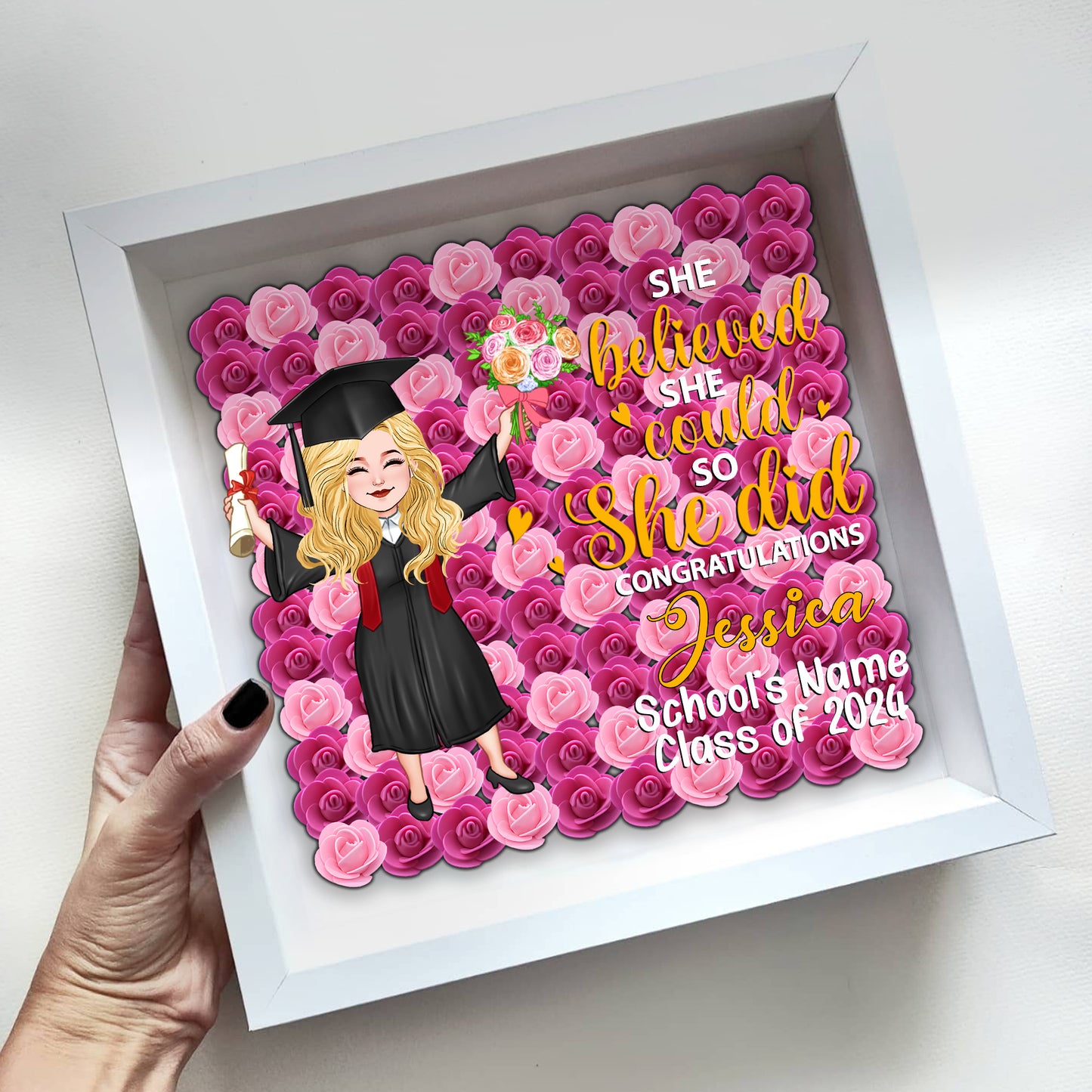 Fille diplômée 2024 - Boîte à souvenirs florale personnalisée