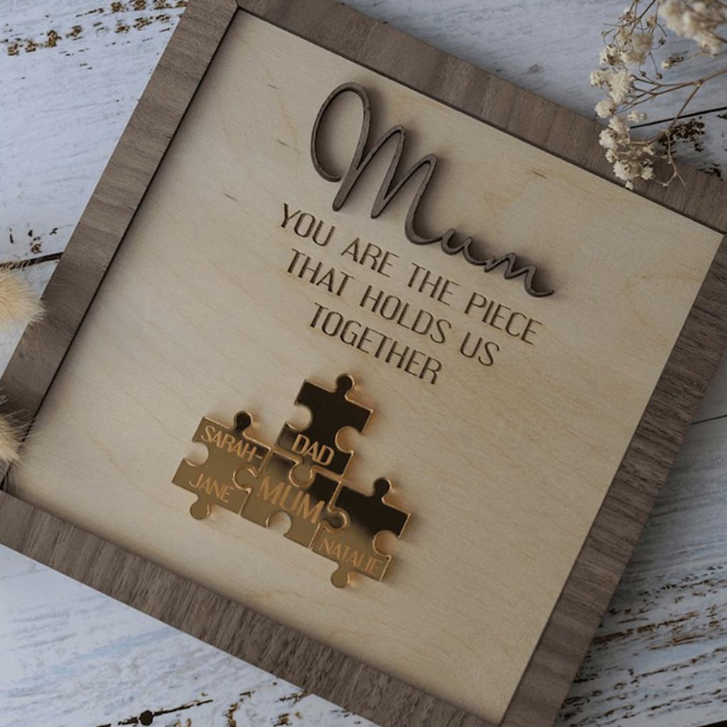 Maman, tu es le pilier de notre couple - Plaque en bois personnalisée avec puzzles