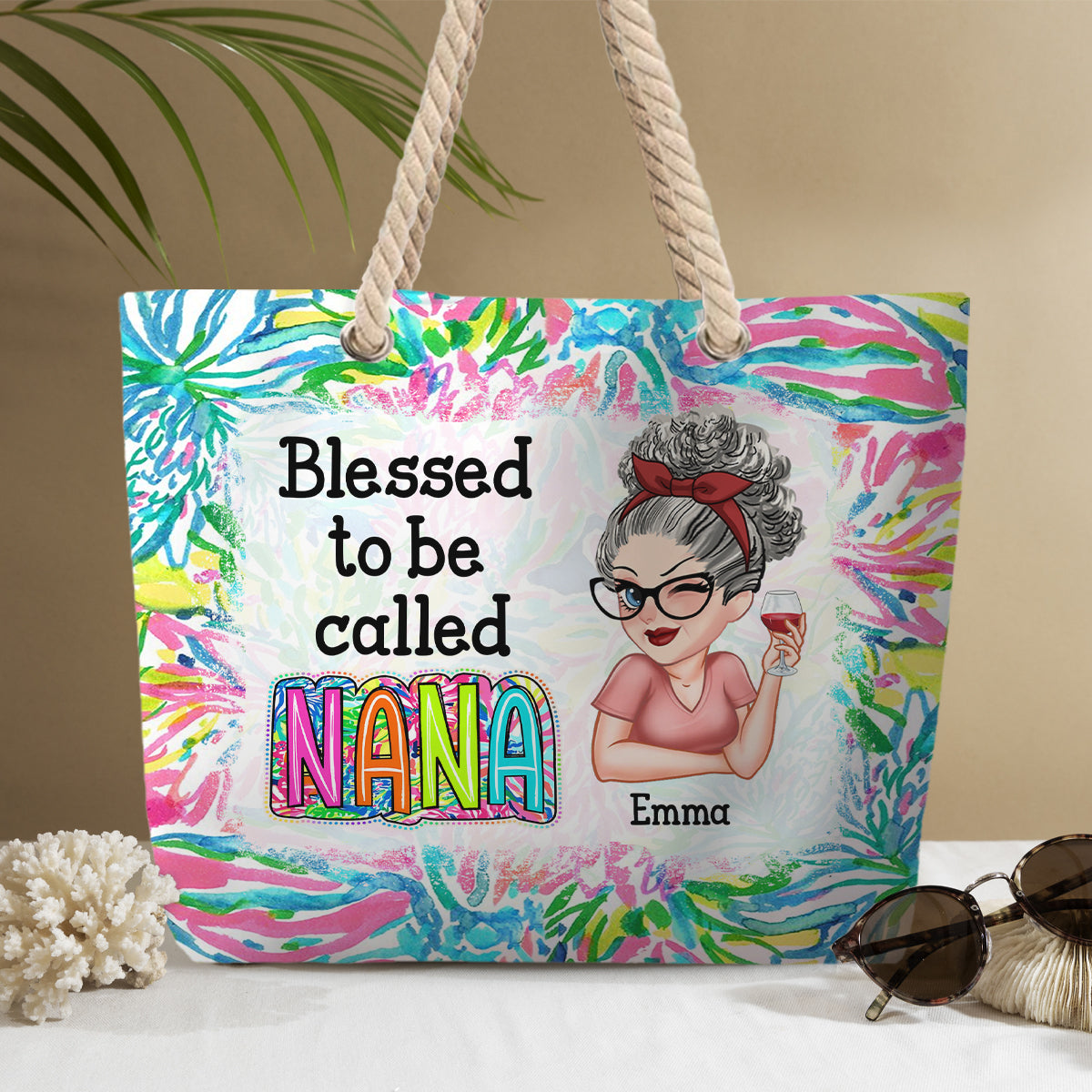 Sac de plage personnalisé pour grand-mère, mamie, grand-mère et petit-enfant - Gribouillage et gribouillage