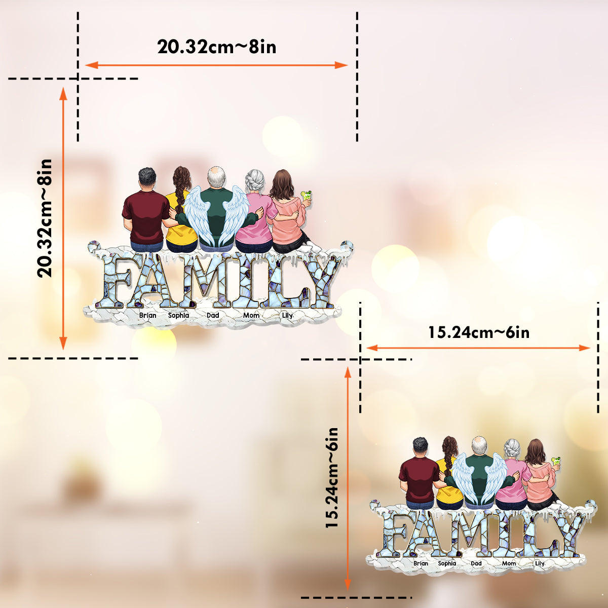 Noël en famille - Décoration attrape-soleil personnalisée à suspendre à la fenêtre 