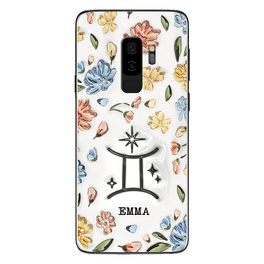 Coque de téléphone personnalisée avec signe du zodiaque et motif floral