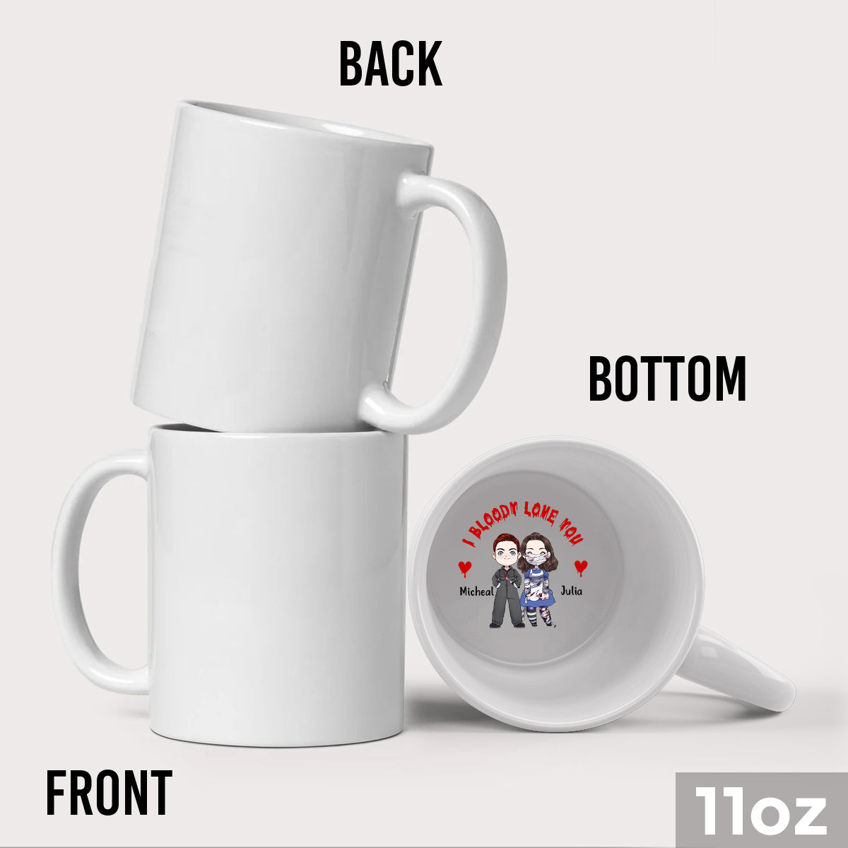 Je t'aime à la folie - Mug personnalisé pour couple avec message caché