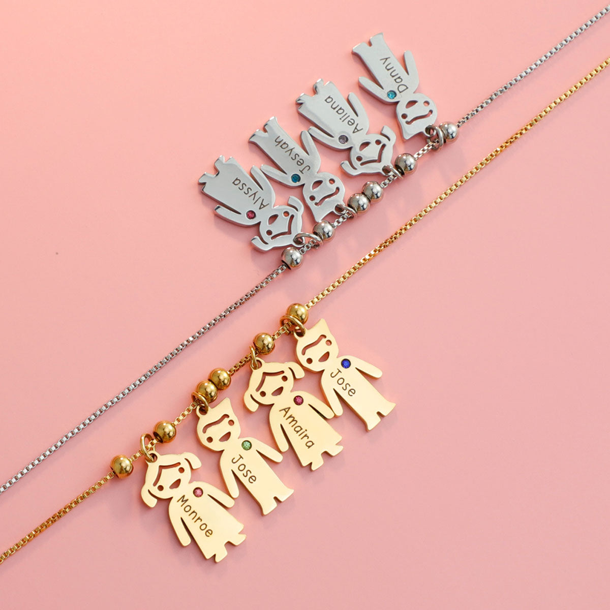 Collier personnalisé avec breloques pour enfants et pierre de naissance - Collier maman personnalisé avec breloques pour enfants