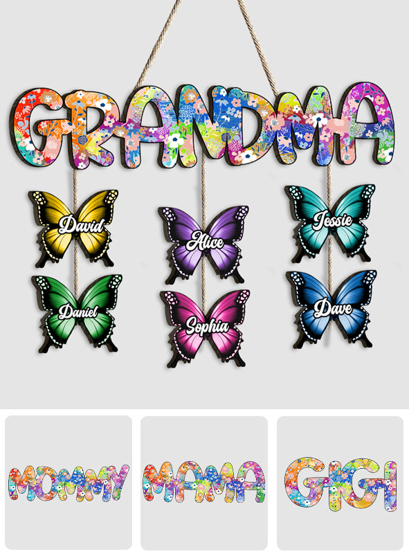Grandma And Children Butterfly Custom Title - Personalized Grandma Pallet Wood Sign