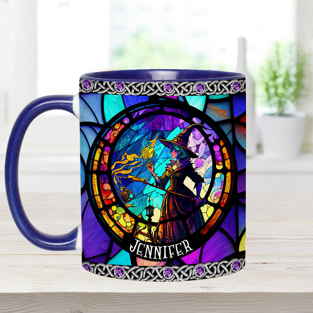 Beautiful Stained Glass Witch - Personalized Witch Accent Mug