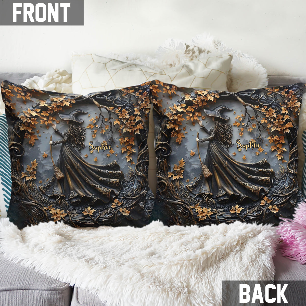 Belle Sorcière - Coussin décoratif personnalisé Sorcière