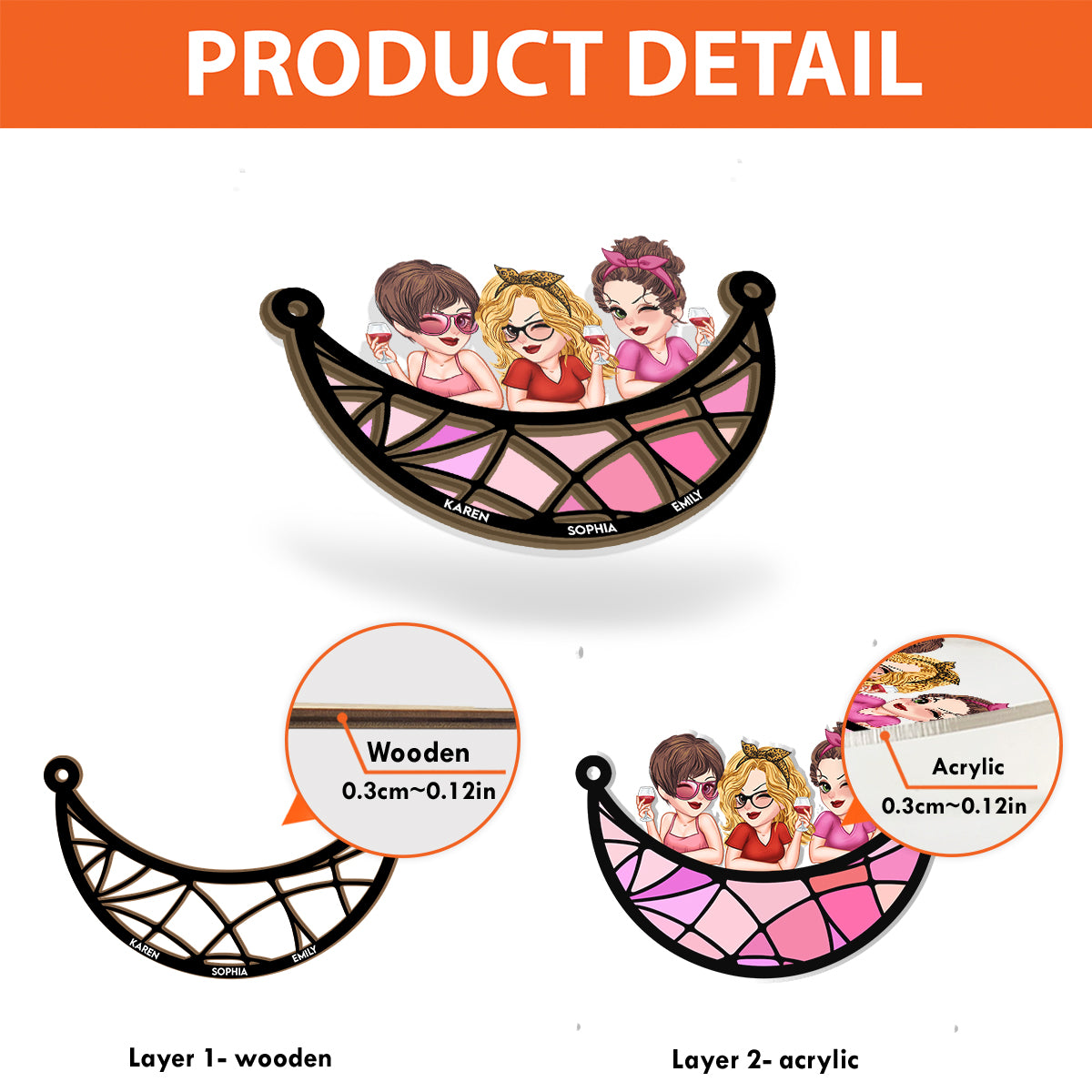 Besties Forever - Personalized Bestie 2 Layered Window Hanging Suncatcher