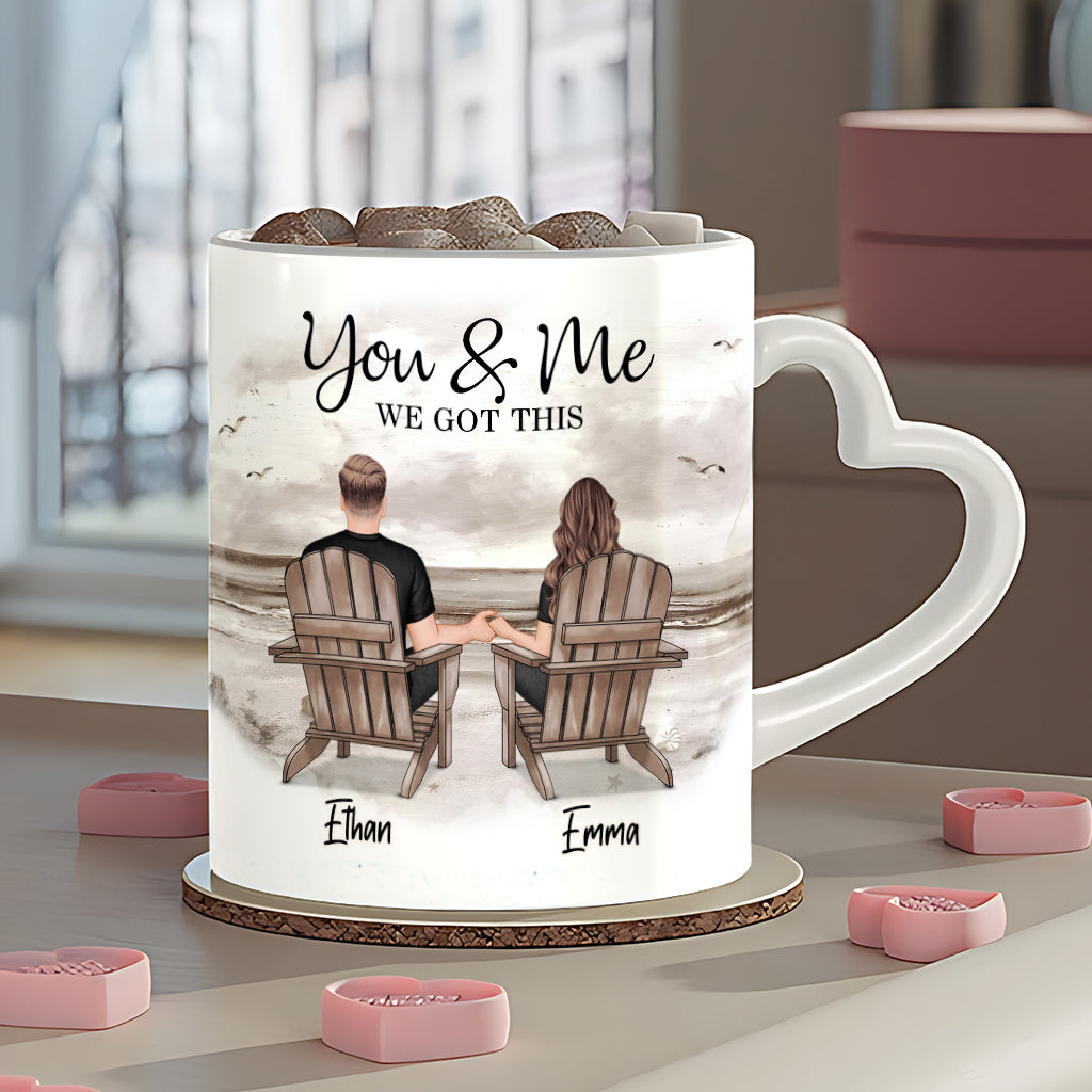 Toi et moi, on gère ! - Mug personnalisé pour couple avec anse en forme de cœur