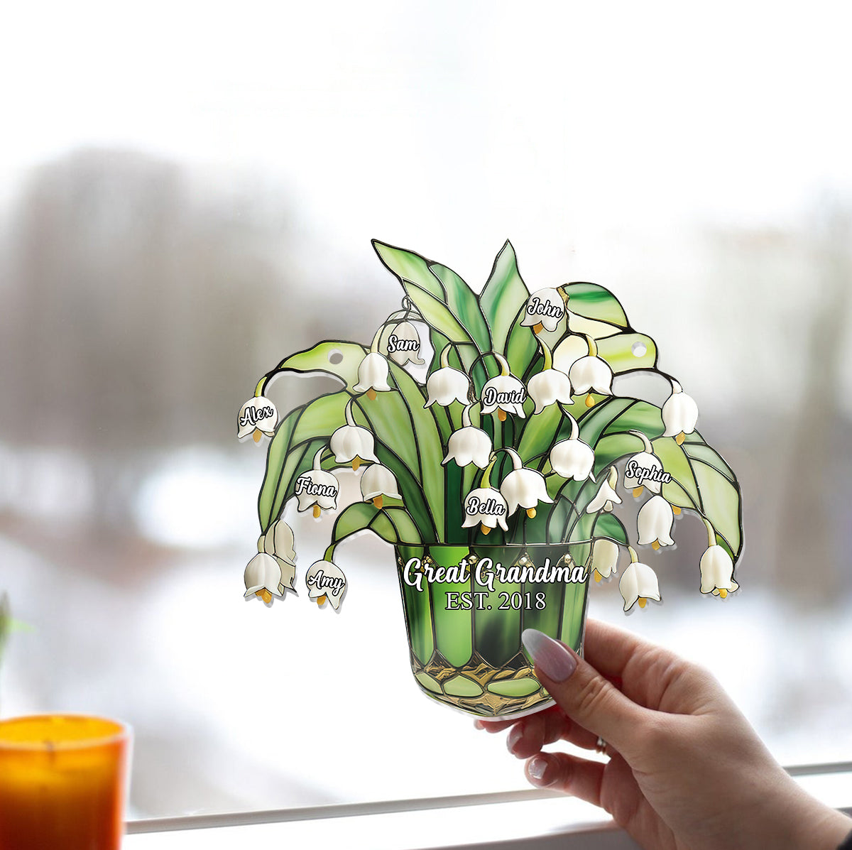 Muguet - Ornement attrape-soleil personnalisé à suspendre à la fenêtre pour grand-mère - Mamie, Maman, Arrière-grand-mère 