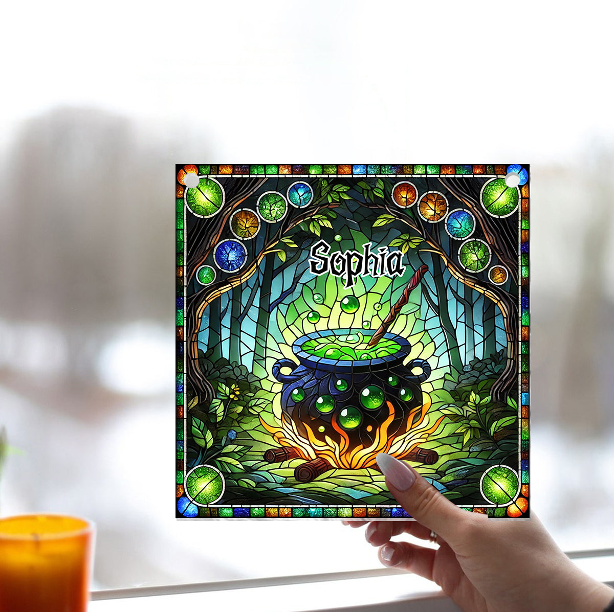 Chaudron de sorcière - Ornement attrape-soleil personnalisé à suspendre à la fenêtre, inspiré des sorcières 