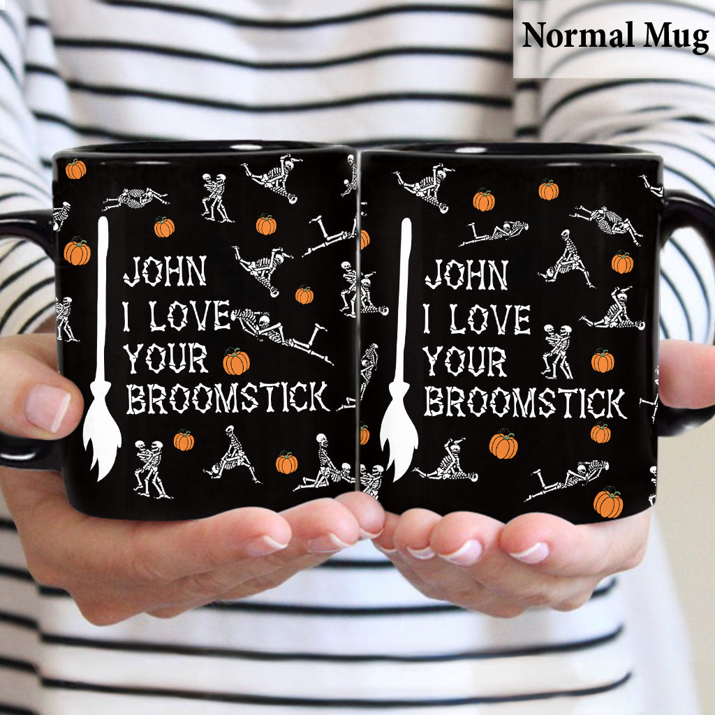 Mug personnalisé pour couple « J’aime vos citrouilles / balai »