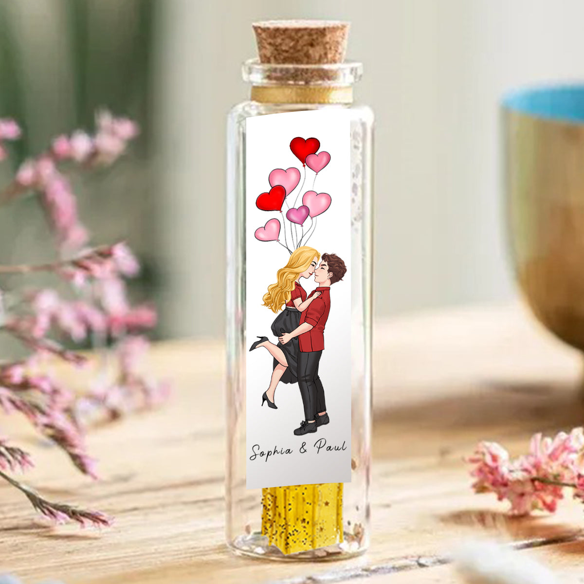 Je t'ai rencontré(e), je t'ai aimé(e), je t'aime, je te garde - Ornement de mini-bouteille personnalisé pour couple