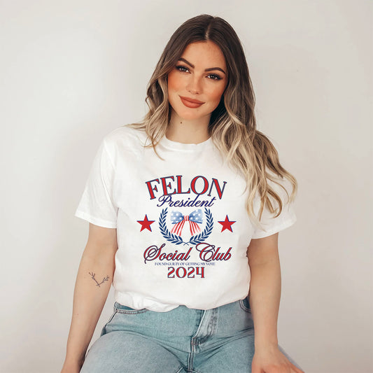 T-shirt FeI0n President Social Club, T-shirt President Trump Coquette, T-shirt President 2024, T-shirt républicain, T-shirt America