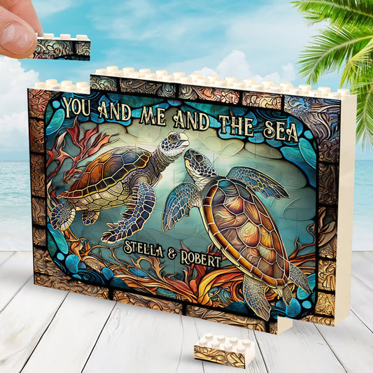 Magnifique vitrail tortue « Toi et moi » - Blocs de construction rectangulaires horizontaux personnalisés avec une seule face, motif tortue
