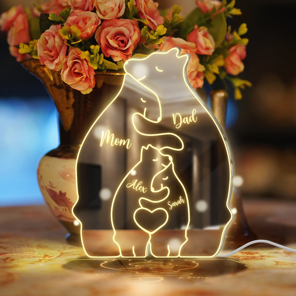 Famille Ours - Miroir lumineux personnalisé pour toute la famille 