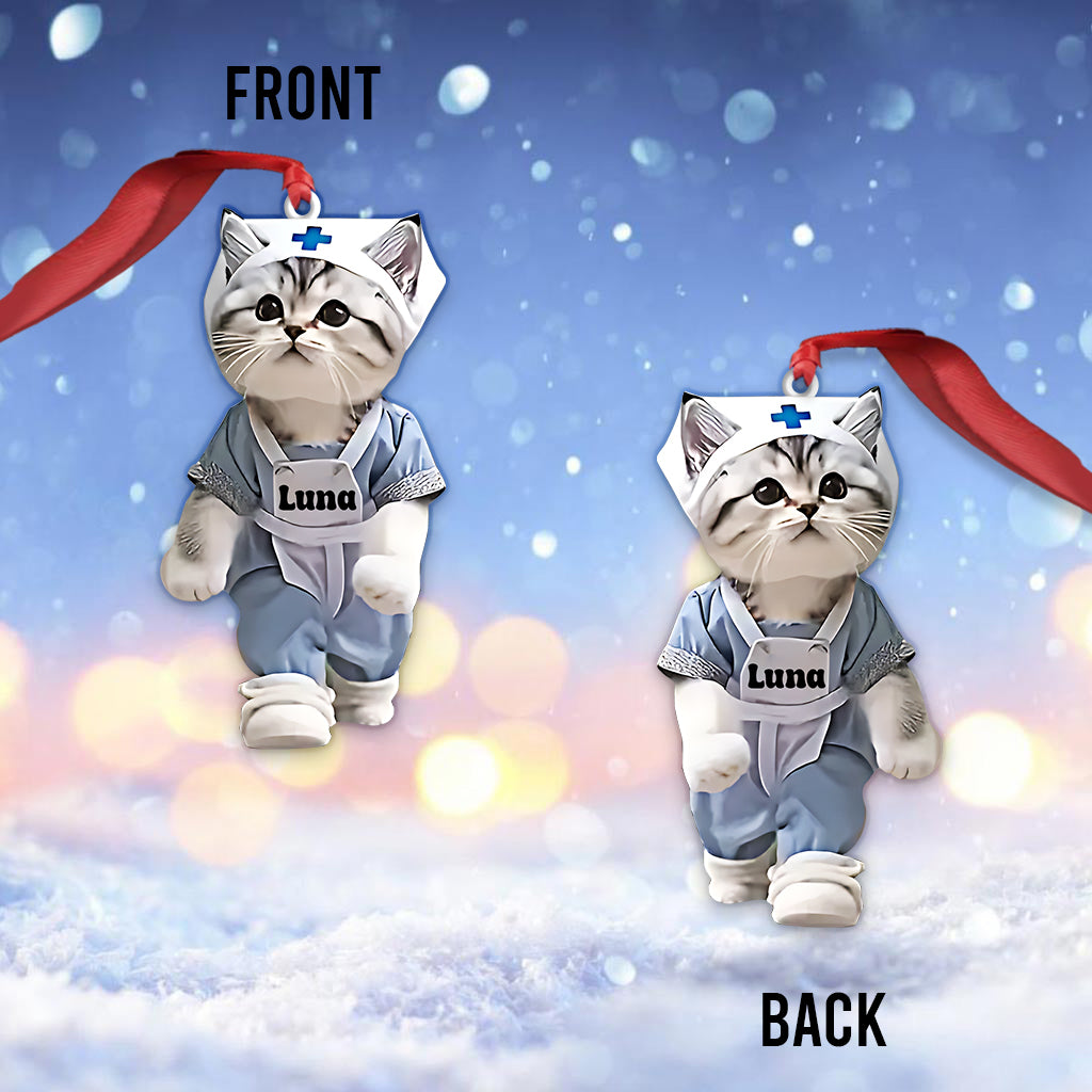 Cute Cat Nurse - Personalized Nurse Ornament