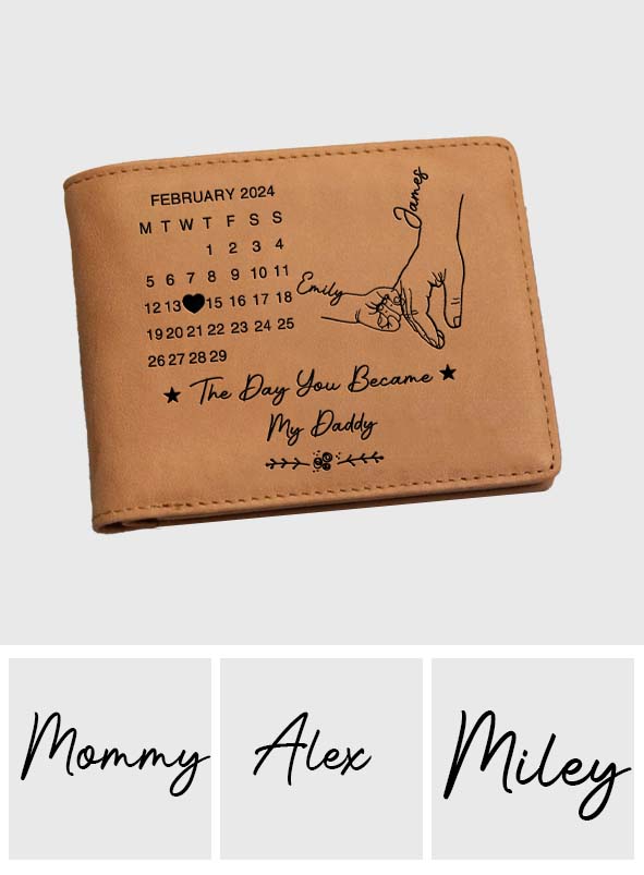 Le jour où tu es devenu mon papa - Portefeuille en cuir personnalisé pour papa