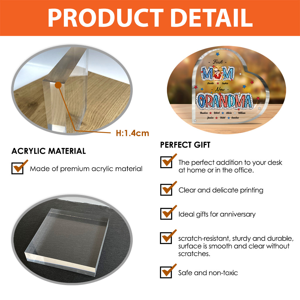 Première maman, maintenant grand-mère - Plaque acrylique personnalisée « Grand-mère » en forme de grand-mère