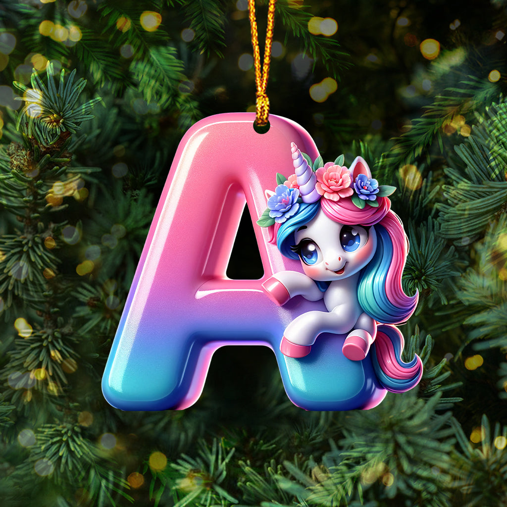 Cute Unicorn Letter - Personalized Kid Ornament