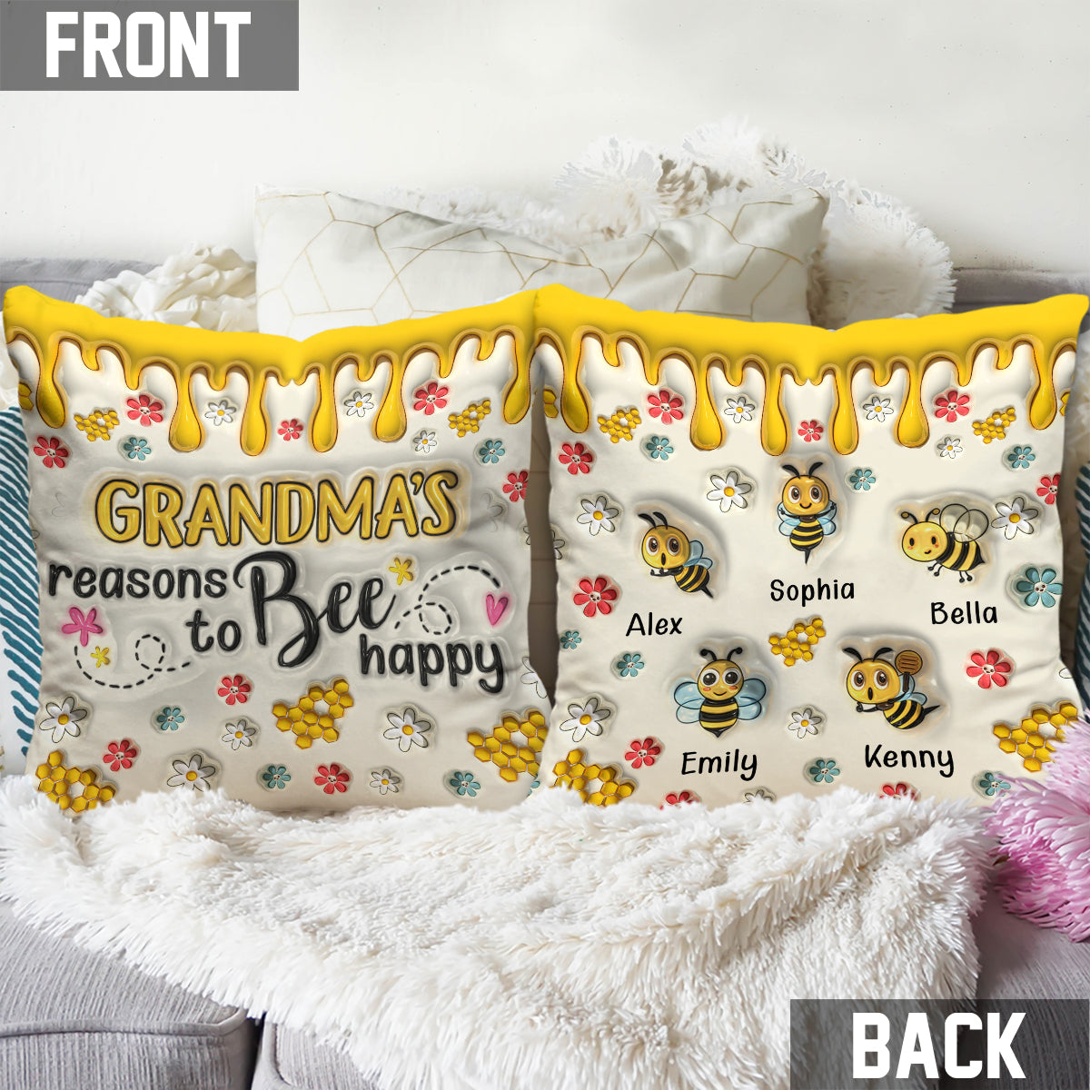 Les raisons de grand-mère d'être heureuse - Coussin décoratif personnalisé pour grand-mère