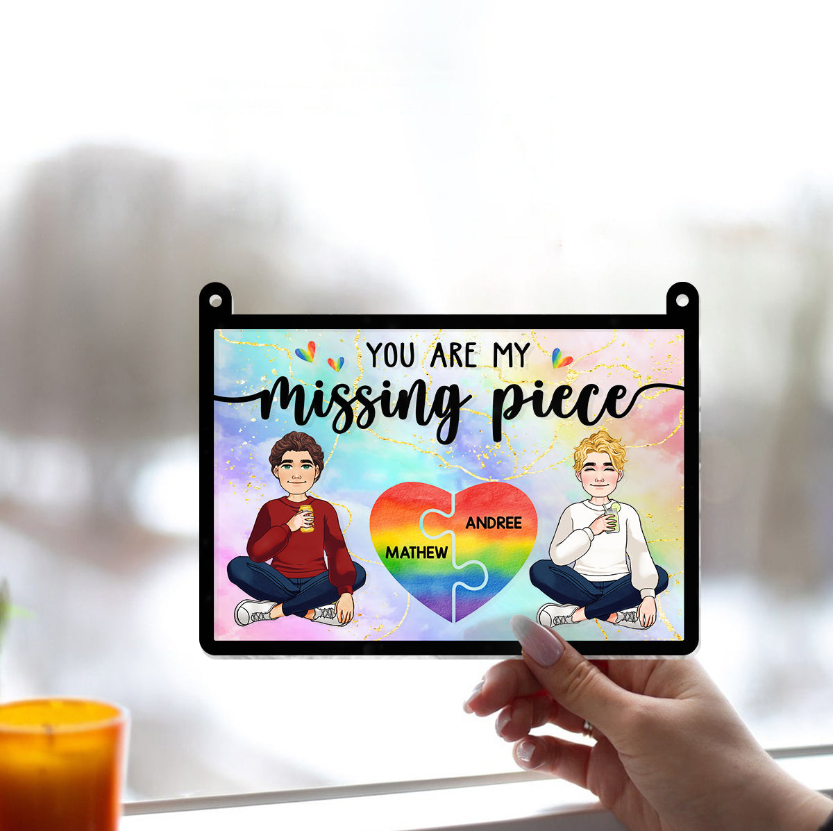 Ma pièce manquante - Attrape-soleil personnalisé à suspendre à une fenêtre, symbole de soutien LGBT 