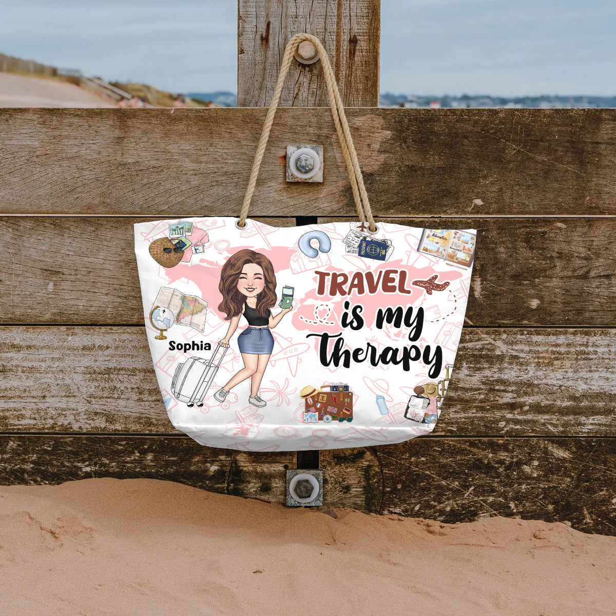 Travel Is My Therapy - Personalized Travelling Beach Bag