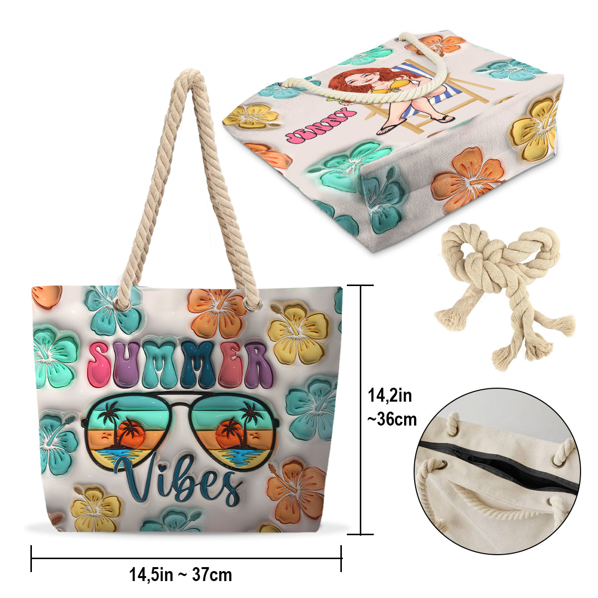 Ambiance estivale - Sac de plage personnalisé pour amoureux de la mer