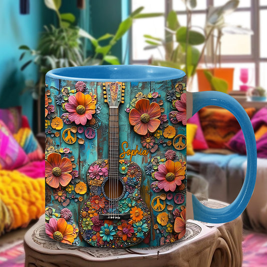 Mug vintage hippie à motif guitare - Mug personnalisé hippie