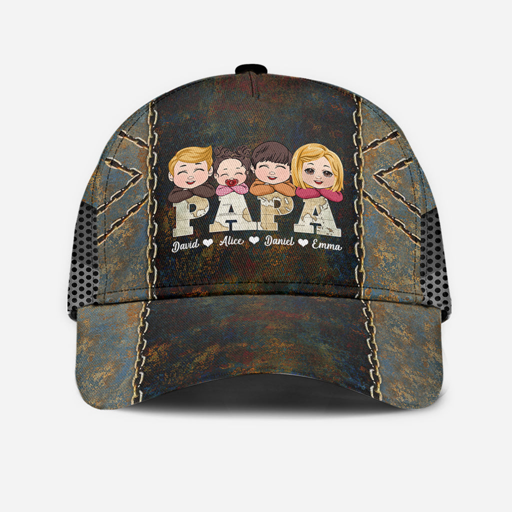 Papa Vintage Map With Kids - Personalized Grandpa Classic Cap