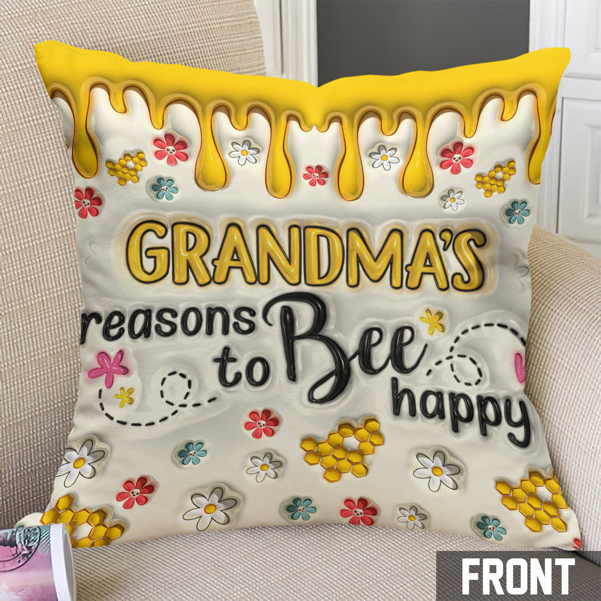 Les raisons de grand-mère d'être heureuse - Coussin décoratif personnalisé pour grand-mère