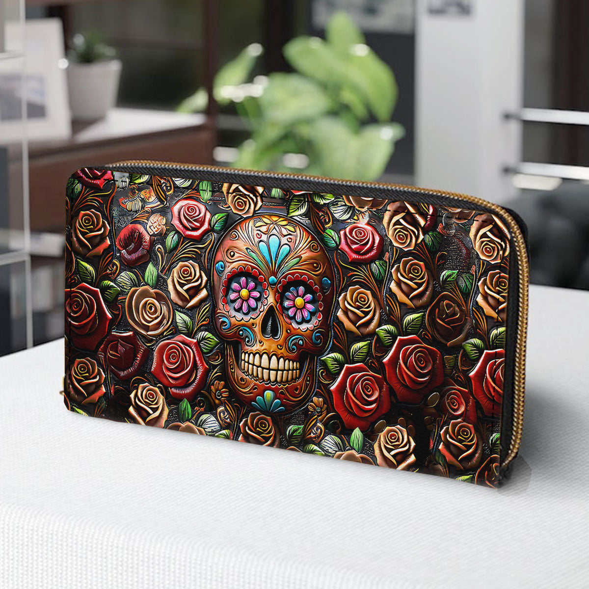 Roses And Skull - Skull Leather Long Wallet