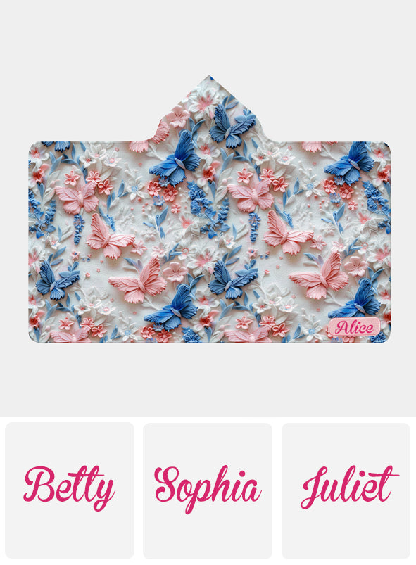 Couverture à capuche personnalisée à motifs papillons roses et bleus