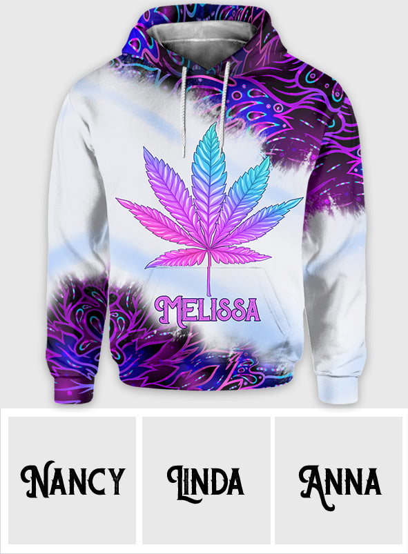 Purple Gradient Psychedelic Leaf - Personalized Weed All Over Shirt