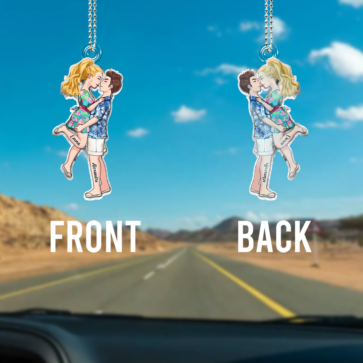 Conduis prudemment, je t'aime - Ornement de voiture personnalisé pour couple.