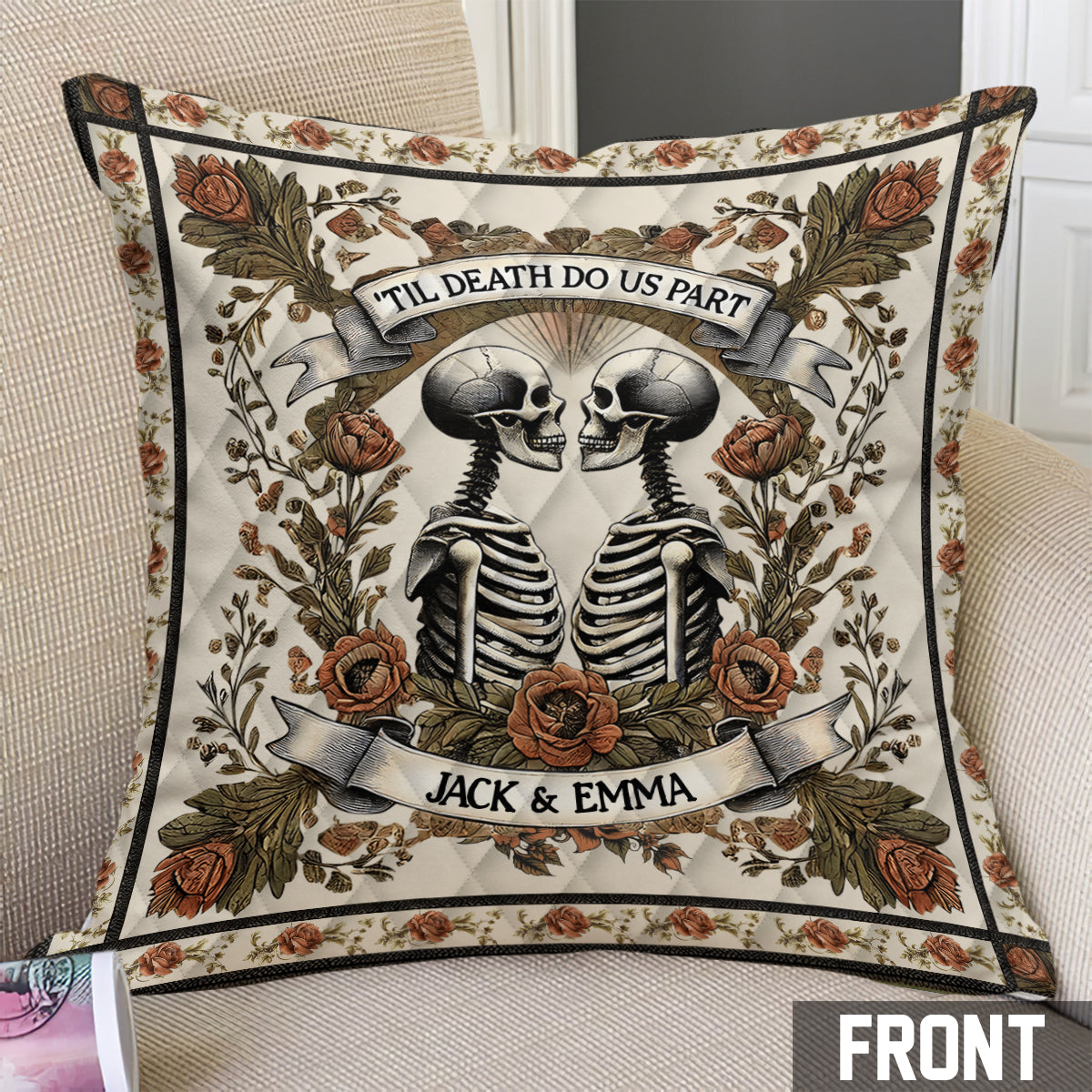 Till Death Do Us Part - Personalized Skull Throw Pillow