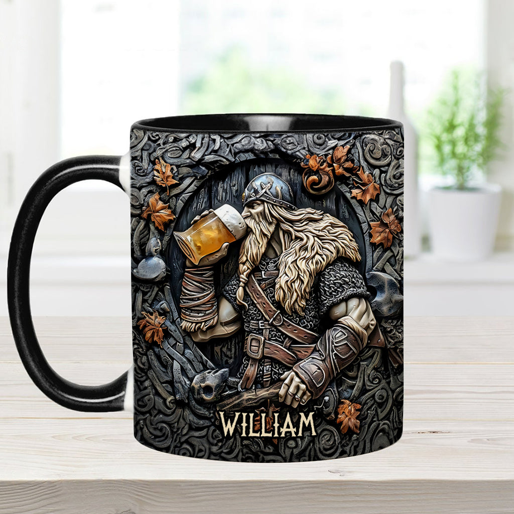 Légende des guerriers vikings buvant du whisky : Levez votre corne ! - Mug personnalisé à accent viking