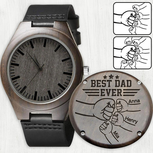 Meilleur papa du monde - Montre en bois gravée personnalisée pour papa