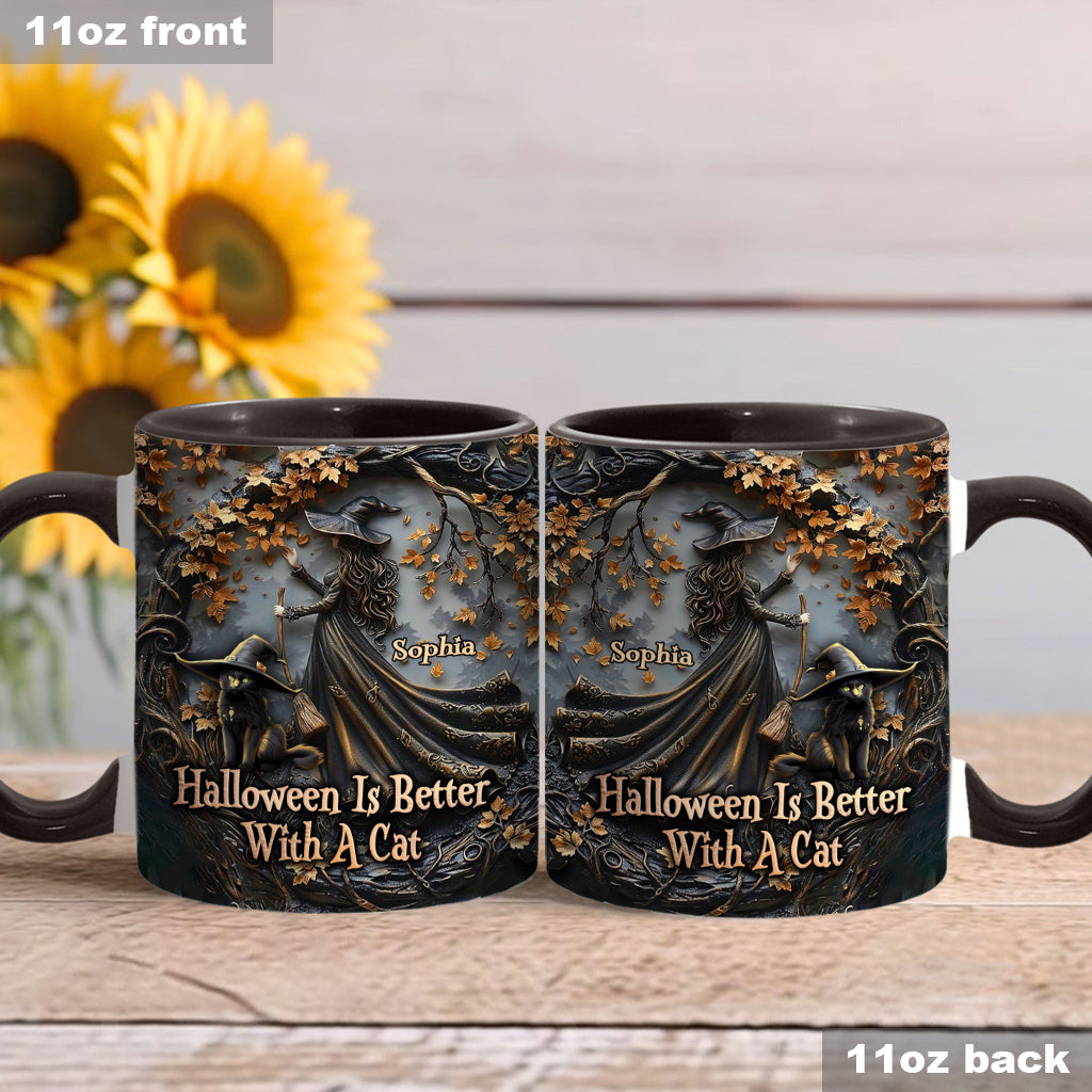 Halloween est plus agréable avec un chat - Mug personnalisé à motif chat noir
