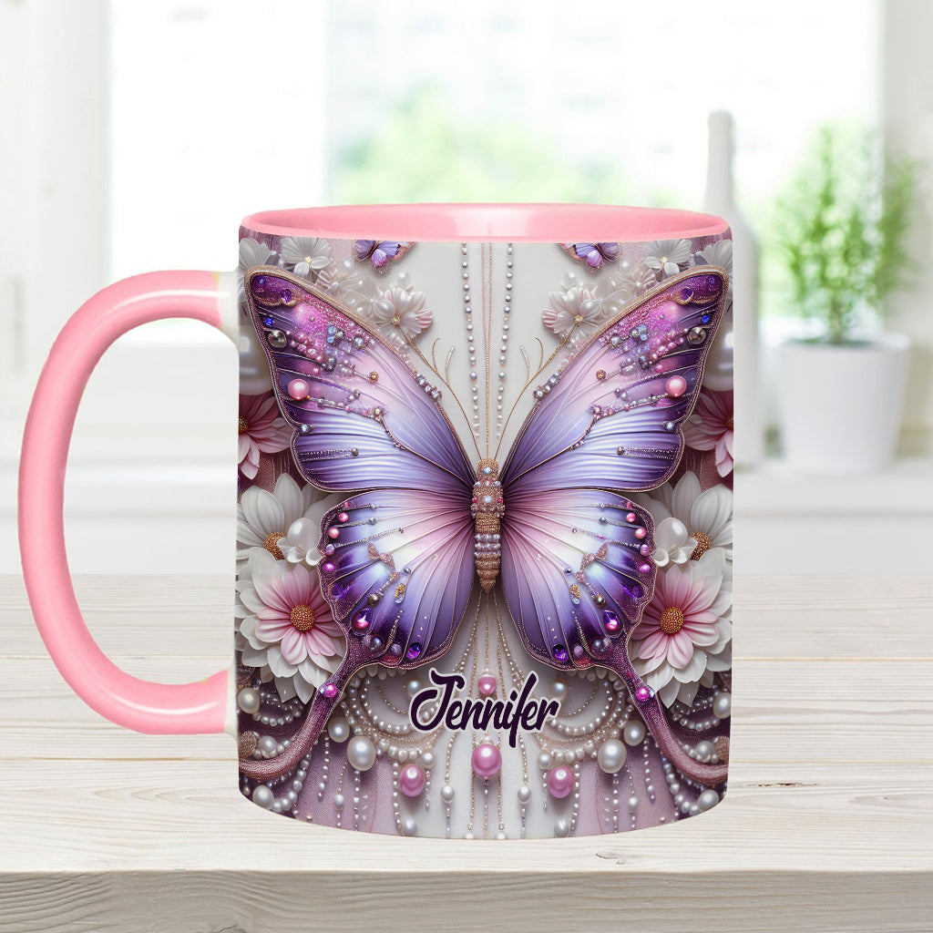 Floral Butterflies - Personalized Butterfly Accent Mug